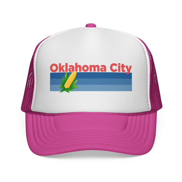 Oklahoma City, Oklahoma Retro Corn and Farm Trucker Hat