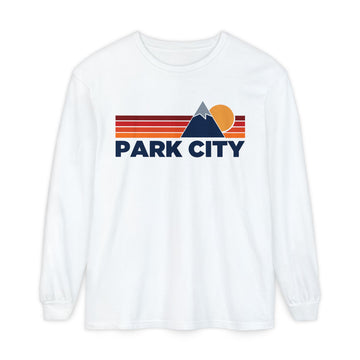 Park City, Utah Long Sleeve T-Shirt Retro Mountain, Unisex Park City Unisex Garment-dyed Long Sleeve T-Shirt - 0