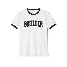Buy white-black Boulder, Colorado Cotton Ringer Graphic Tee - Unisex Boulder T Shirt, Vintage Style Tee, Men's/Women's Tee