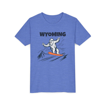 Buy heather-columbia-blue Wyoming Yeti Snowboard Youth Tee - Kids Skiing Shirt