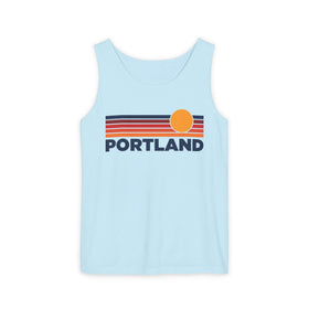 Buy chambray Portland, Oregon Retro Sunstripe Tank Top | Comfort Colors - 100% Cotton