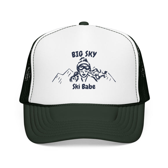 Big Sky, Montana Ski Babe Trucker Hat — Foam Mesh Cap
