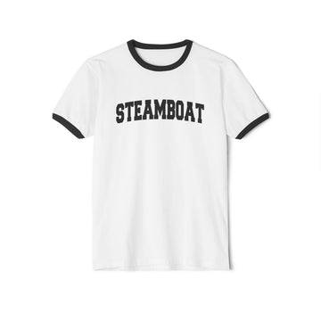 Buy white-black Steamboat, Colorado Cotton Ringer Graphic Tee - Unisex Steamboat T Shirt, Vintage Style Tee, Men's/Women's Tee