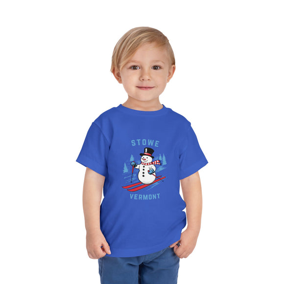 Stowe, Vermont Toddler Skiing Snowman Graphic Tee - Kids Stowe Shirt