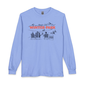 Buy carolina-blue Winter Park, Colorado Après-ski Long Sleeve Shirt - Mountain Retro Skiing