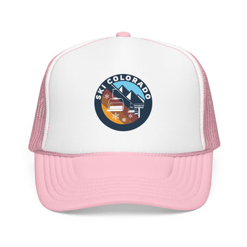 Ski Colorado Retro Ski Lift Mountain Foam Trucker Hat - 0