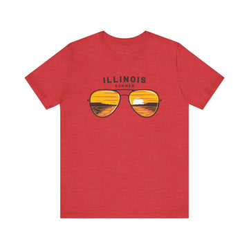 Buy heather-red Illinois T Shirt - Sunglasses Lake Graphic Illinois Tee