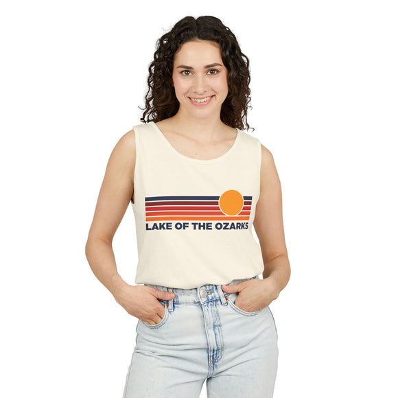 Lake of the Ozarks, Missouri Retro Sunstripe Tank Top | Comfort Colors - 100% Cotton