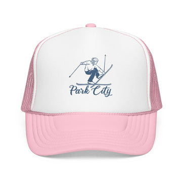 Kids Park City, Utah Snow Ski Trucker Hat - Youth Snapback on white background