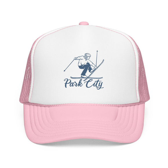 Kids Park City, Utah Snow Ski Trucker Hat - Youth Snapback on white background