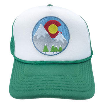Buy kelly-green-white Kids' Colorado Trucker Hat - Snowy Mountain Snapback Youth Hat