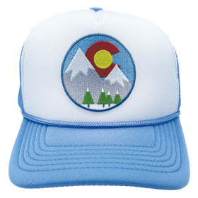 Buy light-blue-white Kids' Colorado Trucker Hat - Snowy Mountain Snapback Youth Hat