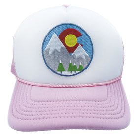 Buy pink-white Kids' Colorado Trucker Hat - Snowy Mountain Snapback Youth Hat