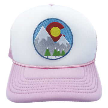 Buy pink-white Kids' Colorado Trucker Hat - Snowy Mountain Snapback Youth Hat