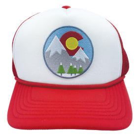 Buy red-white Kids' Colorado Trucker Hat - Snowy Mountain Snapback Youth Hat