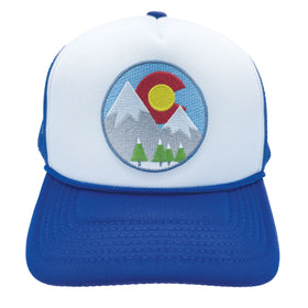 Buy royal-blue-white Kids' Colorado Trucker Hat - Snowy Mountain Snapback Youth Hat