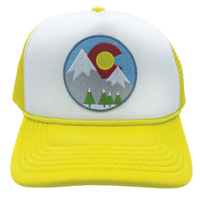 Buy yellow-white Kids' Colorado Trucker Hat - Snowy Mountain Snapback Youth Hat