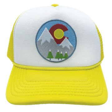 Buy yellow-white Kids' Colorado Trucker Hat - Snowy Mountain Snapback Youth Hat