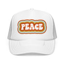 Kids Retro Peace Trucker Hat Boho - Youth Snapback Cap on white background