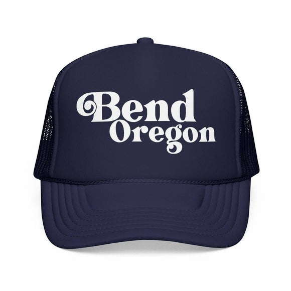 Kids Bend, Oregon Trucker Hat Foam - Youth Snapback Cap on white background
