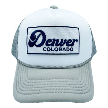 Buy gray-white Kid's Denver, Colorado Hat - Retro Denver Trucker Snapback Kid's Hat
