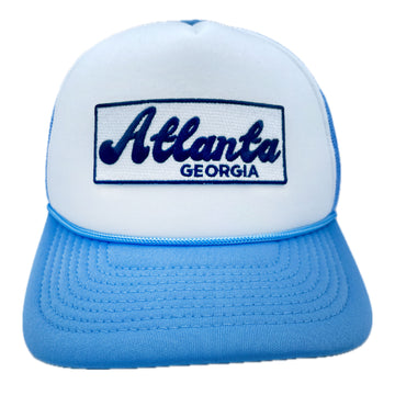 Buy blue Atlanta, Georgia Trucker Hat - Retro Snapback Atlanta Hat