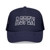 Kids Aspen, Colorado Trucker Hat Vintage College Foam Mesh on white background