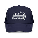 Kids Steamboat, Colorado Trucker Hat Foam Boulder Youth Cap on white background