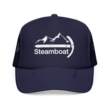 Kids Steamboat, Colorado Trucker Hat Foam Boulder Youth Cap on white background