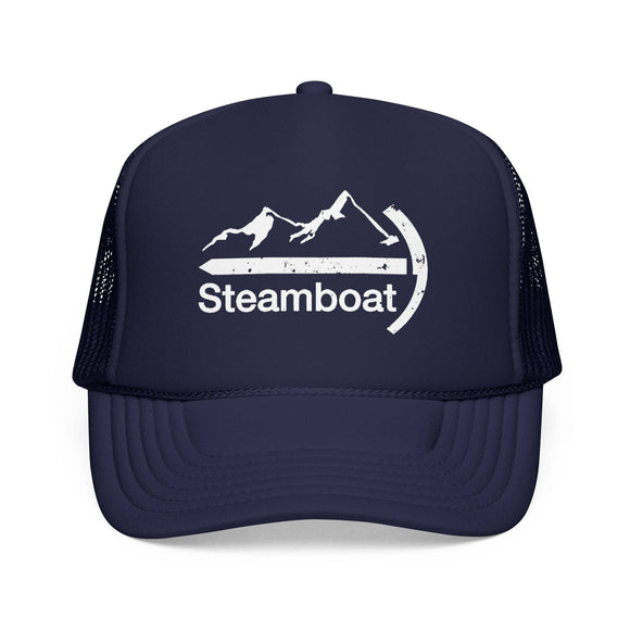 Kids Steamboat, Colorado Trucker Hat Foam Boulder Youth Cap on white background