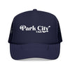Kids Park City, Utah Trucker Hat Foam - Youth Snapback Cap on white background