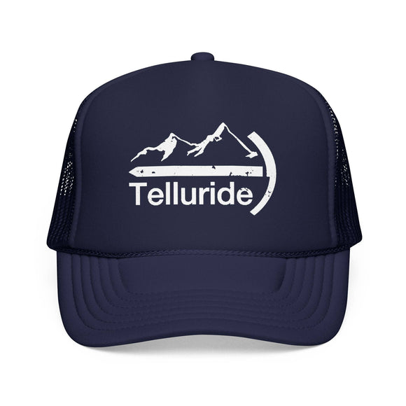 Kids Telluride, Colorado Trucker Hat Foam Boulder Youth Cap on white background