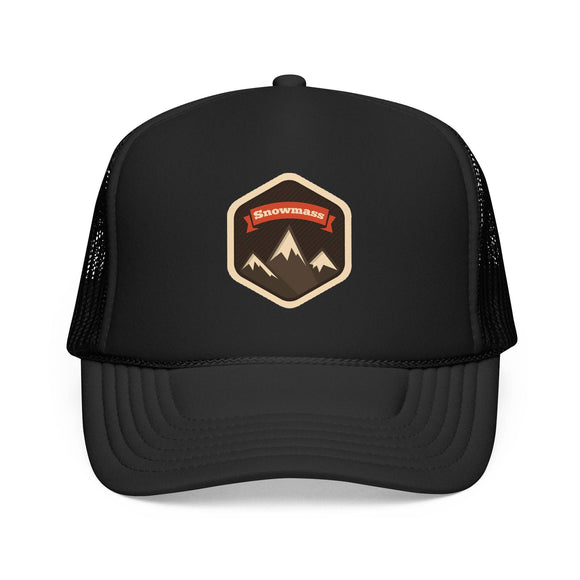 Kids Snowmass, Colorado Trucker Hat Foam Mountain on white background