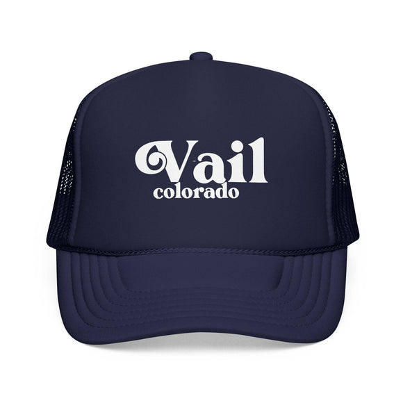 Kids Vail, Colorado Trucker Hat Foam - Youth Snapback Cap on white background