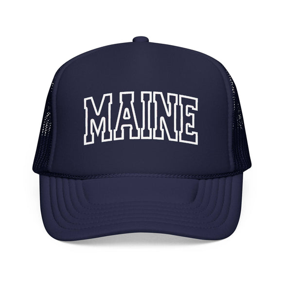 Kids Maine Trucker Hat Vintage College Foam Mesh - Youth Cap on white background