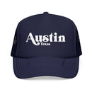 Kids Austin, Texas Trucker Hat Foam - Youth Snapback Cap on white background