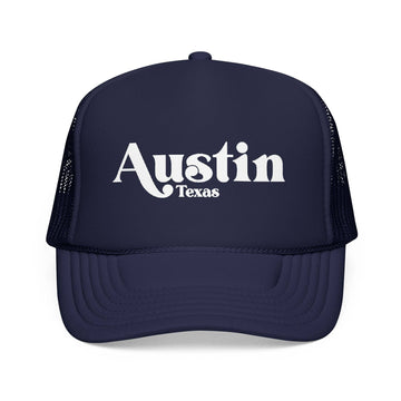 Kids Austin, Texas Trucker Hat Foam - Youth Snapback Cap on white background