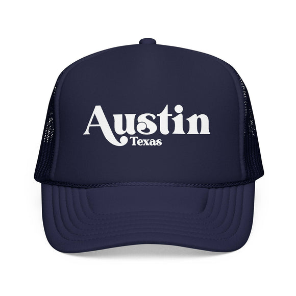 Kids Austin, Texas Trucker Hat Foam - Youth Snapback Cap on white background