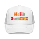 Kids Hello Summer Trucker Hat Boho - Youth Snapback Cap on white background