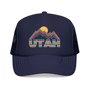 Kids Utah Retro Mountain Trucker Hat - Youth Snapback Cap on white background