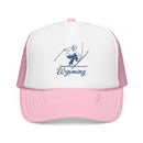 Kids Wyoming Snow Ski Trucker Hat - Youth Snapback Cap on white background