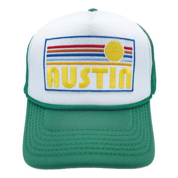 Buy kelly-green-white Kids' Austin, Texas Trucker Hat - Retro Sun Snapback Youth Hat