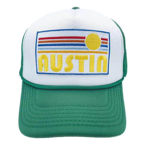 Austin, Texas Toddler Trucker Hat (Ages 2-12) - Retro Sunrise Austin Snapback Youth Hat / Kid's Hat