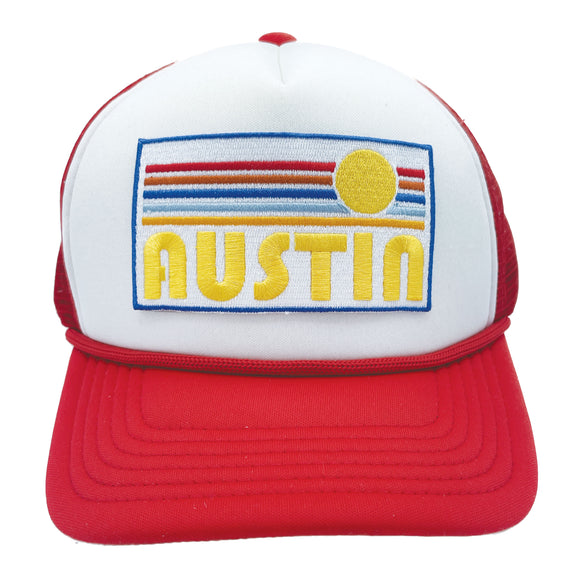Kids' Austin, Texas Trucker Hat - Retro Sun Snapback Youth Hat