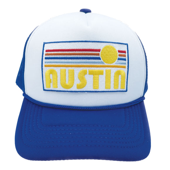 Kids' Austin, Texas Trucker Hat - Retro Sun Snapback Youth Hat