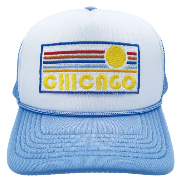 Kids' Chicago, Illinois Trucker Hat - Retro Sunrise Snapback Youth Hat