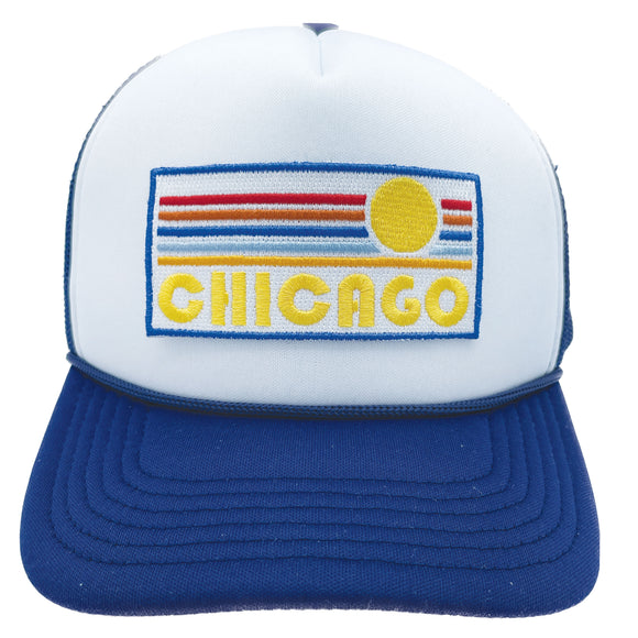 Kids' Chicago, Illinois Trucker Hat - Retro Sunrise Snapback Youth Hat