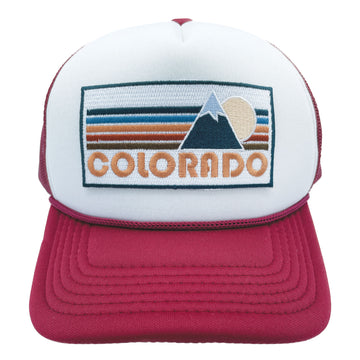 Buy maroon-white Kids' Colorado Trucker Hat - Retro Mountain Snapback Youth Hat