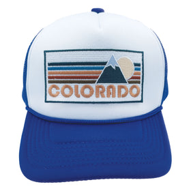 Buy royal-blue-white Kids' Colorado Trucker Hat - Retro Mountain Snapback Youth Hat