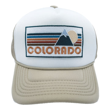 Buy tan-white Kids' Colorado Trucker Hat - Retro Mountain Snapback Youth Hat